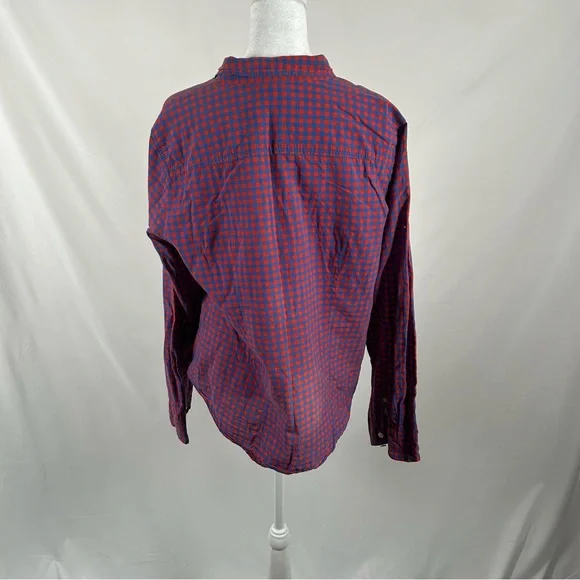 J Crew Red Blue Gingham Button Down Top Size XL - Picture 3 of 5
